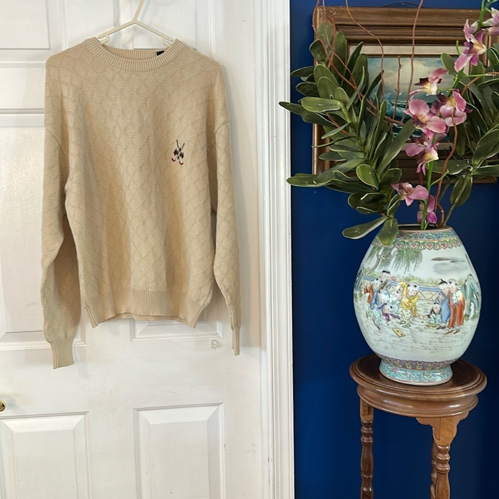 Men's Vintage Bolle Golf Tan Crewneck Sweater with Embroidered Logo Size Medium